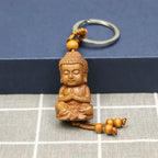 Spiritual Abacus™ Wooden Buddha Keychain – Hand-Carved Guanyin & Monk-Inspired Lucky Charm Pendant for Car, Bag & Keys