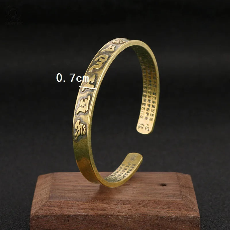 🔱 Spiritual Abacus Brass Buddhist Mantra Cuff Bracelet Pure Copper & Brass Adjustable Bangle