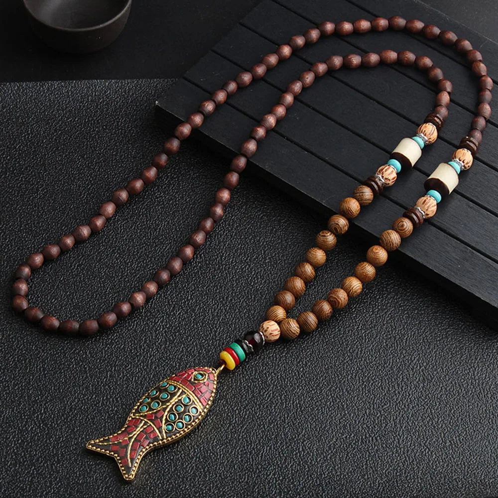 📿Spiritual Abacus Ethnic Necklace – Nepal Buddhist Jewelry - Handmade Wooden Beads • Spiritual Long Necklace