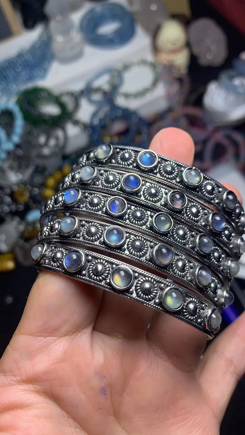 🌕 Spiritual Abacus – Natural Moonstone Bracelet