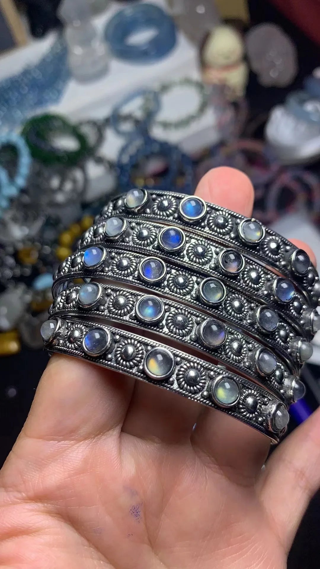 🌕 Spiritual Abacus – Natural Moonstone Bracelet