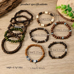 🌿 Spiritual Abacus – 10pcs Boho Ethnic Beaded Bracelet Set for Men | Multi-Layer Wooden Beads & Tree of Life Stackable Bracelets