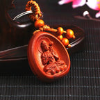 Spiritual Abacus™ Wooden Buddha Keychain – Hand-Carved Guanyin & Monk-Inspired Lucky Charm Pendant for Car, Bag & Keys