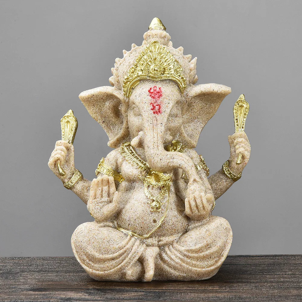 Spiritual Abacus™ Golden Sandstone Ganesha Statue – Hindu-Inspired Elephant Figurine for Peaceful Home & Tabletop Décor