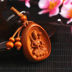 Spiritual Abacus™ Wooden Buddha Keychain – Hand-Carved Guanyin & Monk-Inspired Lucky Charm Pendant for Car, Bag & Keys
