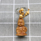 Spiritual Abacus™ Wooden Buddha Keychain – Hand-Carved Guanyin & Monk-Inspired Lucky Charm Pendant for Car, Bag & Keys