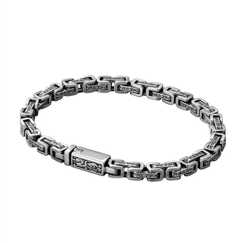 Spiritual Abacus™ Dragon Pattern Mantra Bracelet – Silver-Plated Chain for Men & Women