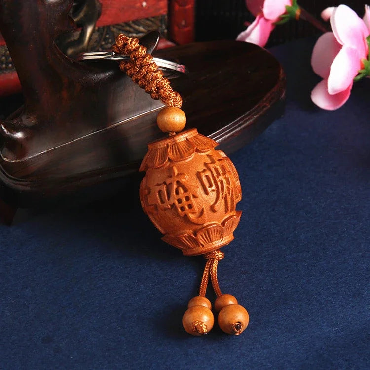 Spiritual Abacus™ Wooden Buddha Keychain – Hand-Carved Guanyin & Monk-Inspired Lucky Charm Pendant for Car, Bag & Keys