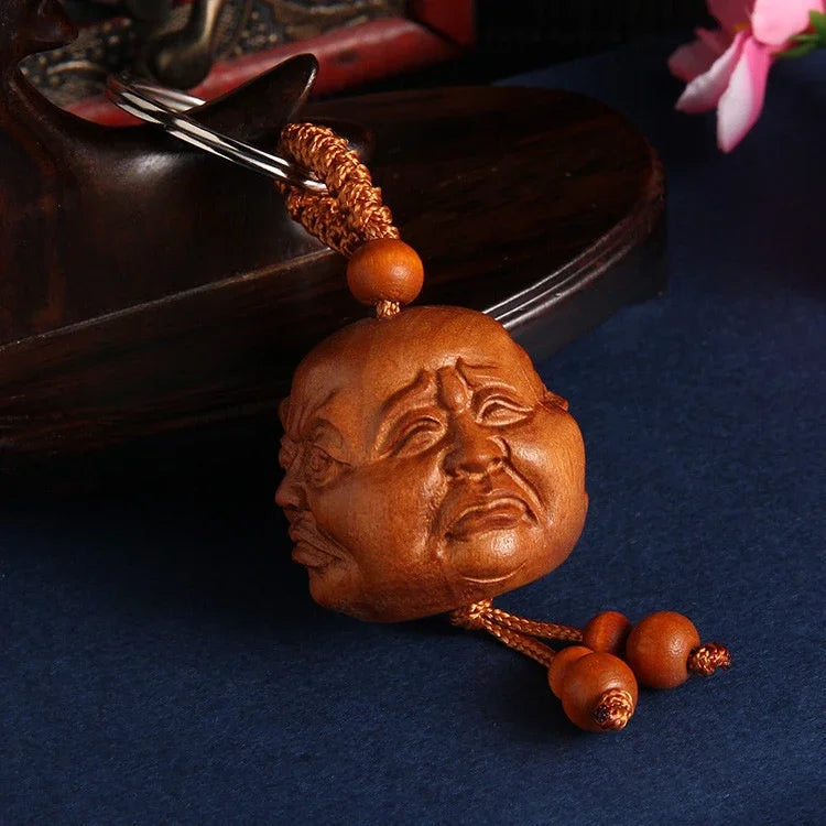 Spiritual Abacus™ Wooden Buddha Keychain – Hand-Carved Guanyin & Monk-Inspired Lucky Charm Pendant for Car, Bag & Keys