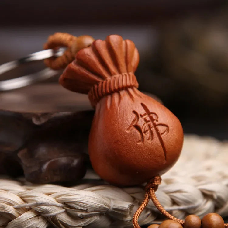 Spiritual Abacus™ Wooden Buddha Keychain – Hand-Carved Guanyin & Monk-Inspired Lucky Charm Pendant for Car, Bag & Keys
