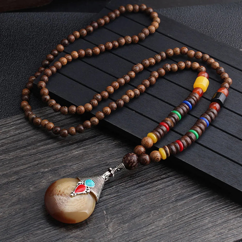 📿Spiritual Abacus Ethnic Necklace – Nepal Buddhist Jewelry - Handmade Wooden Beads • Spiritual Long Necklace