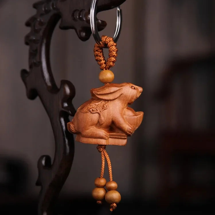 Spiritual Abacus™ Wooden Buddha Keychain – Hand-Carved Guanyin & Monk-Inspired Lucky Charm Pendant for Car, Bag & Keys