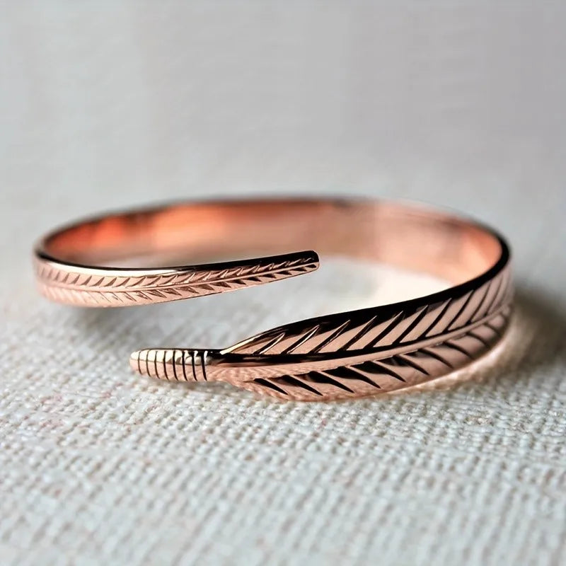 Spiritual Abacus™ Vintage Copper Feather Wing Cuff Bangle – Unisex Punk Style Wrist Jewelry