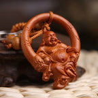 Spiritual Abacus™ Wooden Buddha Keychain – Hand-Carved Guanyin & Monk-Inspired Lucky Charm Pendant for Car, Bag & Keys