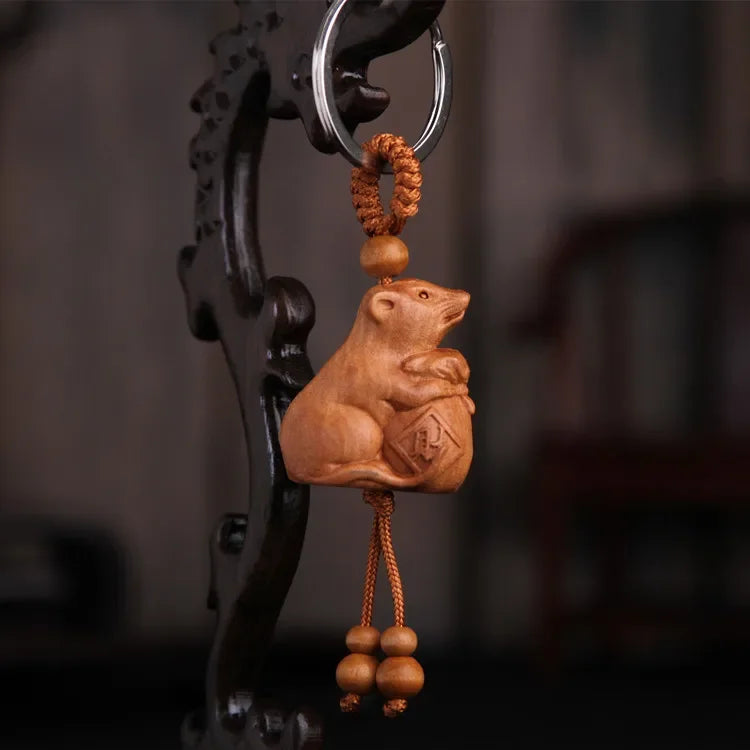 Spiritual Abacus™ Wooden Buddha Keychain – Hand-Carved Guanyin & Monk-Inspired Lucky Charm Pendant for Car, Bag & Keys