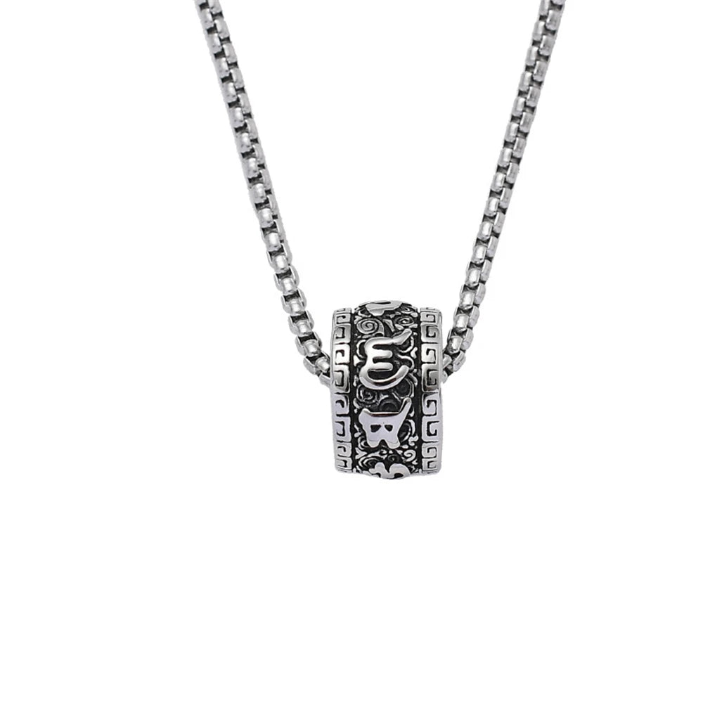 🔱 Spiritual Abacus Six-Character Mantra Necklace Vintage Stainless Steel Buddhist Pendant for Men