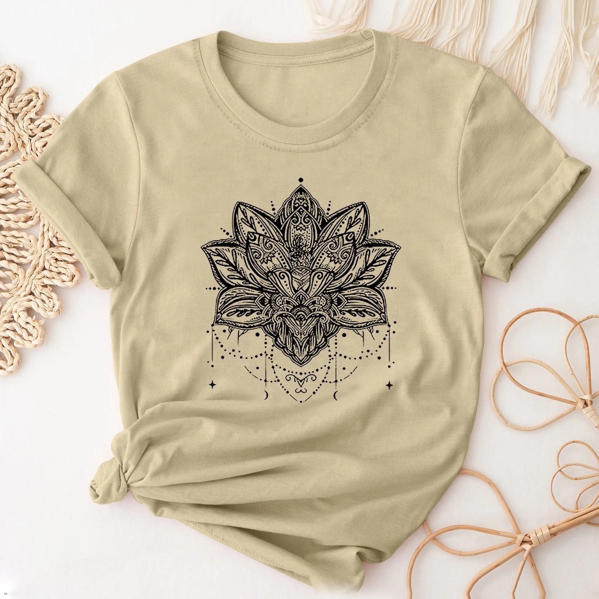 👚Spiritiual Abacus Plus Size Casual T-shirt, Women's Plus Mandala Print Short Sleeve Round Neck Slight Stretch T-shirt