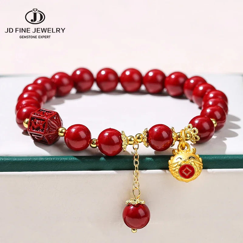 🐉 Spiritual Abacus – Natural Cinnabar Pixiu Bracelet