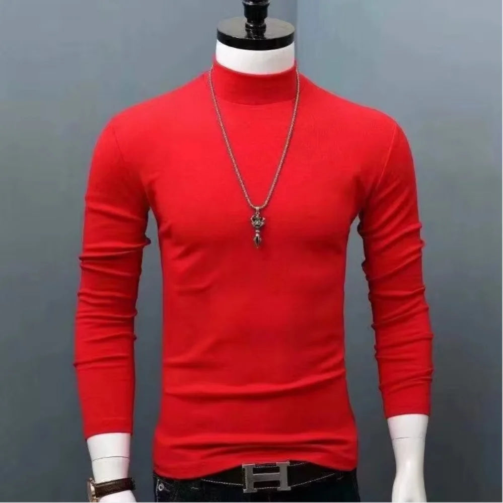 Spiritual Abacus™ Men’s Slim Fit Turtleneck Shirt – Solid Black Long Sleeve Fall/Winter Innerwear