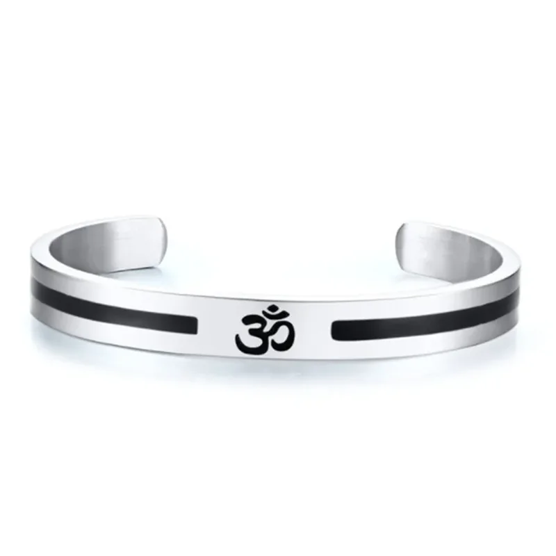 🕉 Spiritual Abacus Stainless Steel OM Cuff Bracelet – Silver Color Open Bangle for Men & Women