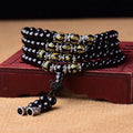 🖤 Spiritual Abacus – 108 Bead Obsidian Mala Bracelet | Om Mani Padme Hum Buddhist Prayer Beads for Men & Women