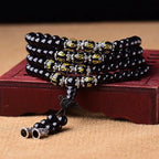 🖤 Spiritual Abacus – 108 Bead Obsidian Mala Bracelet | Om Mani Padme Hum Buddhist Prayer Beads for Men & Women