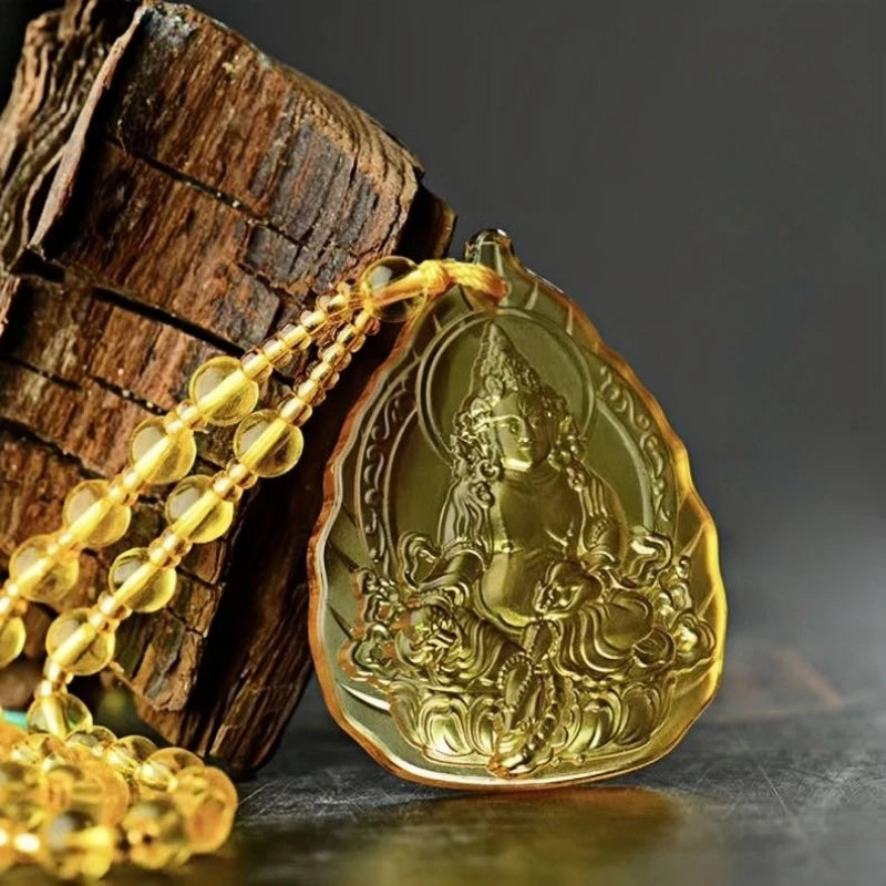 Spiritual Abacus™ Hand-Carved Ice Yellow Crystal Buddha Pendant – Fashion Charm Necklace for Mindfulness & Style