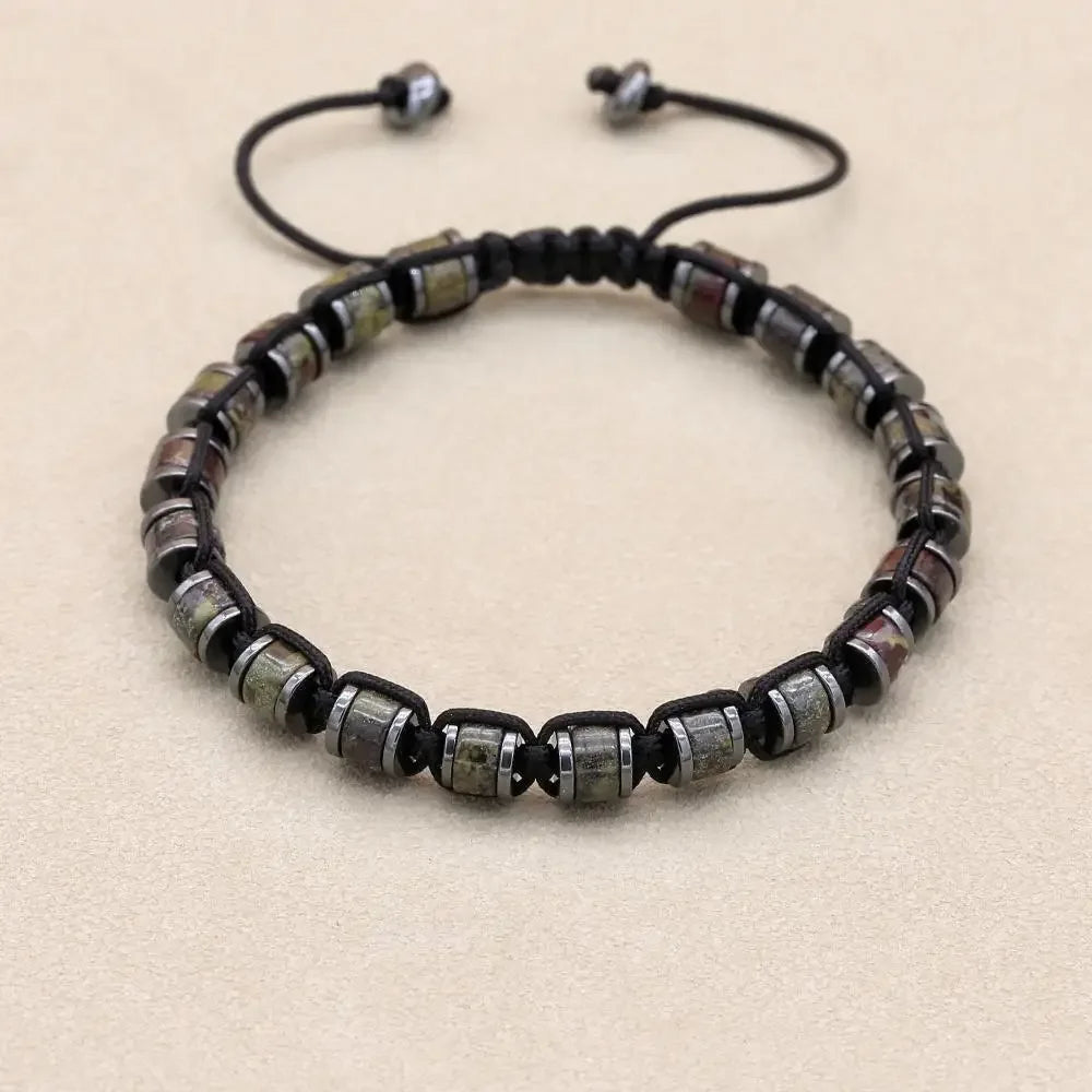 🐉 Spiritual Abacus Hematite & Dragon Blood Stone Beaded Bracelet – Handmade Braided Couple Jewelry