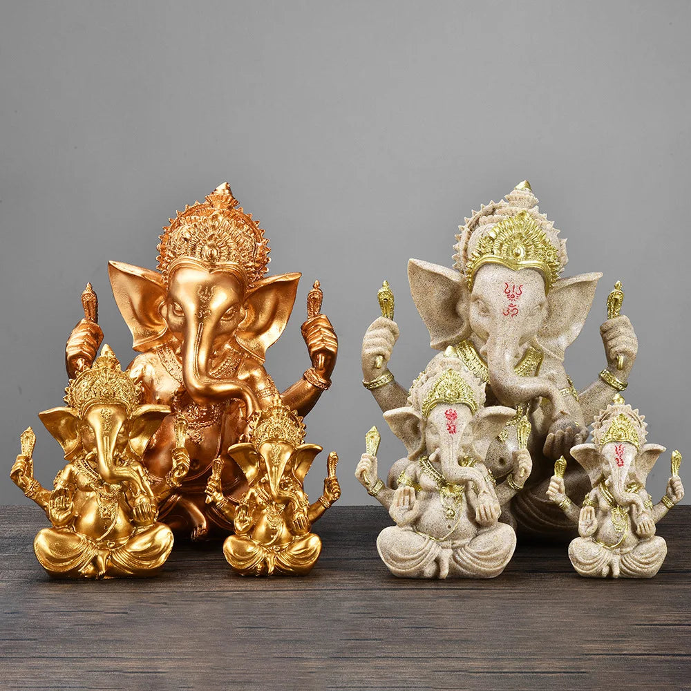 Spiritual Abacus™ Golden Sandstone Ganesha Statue – Hindu-Inspired Elephant Figurine for Peaceful Home & Tabletop Décor