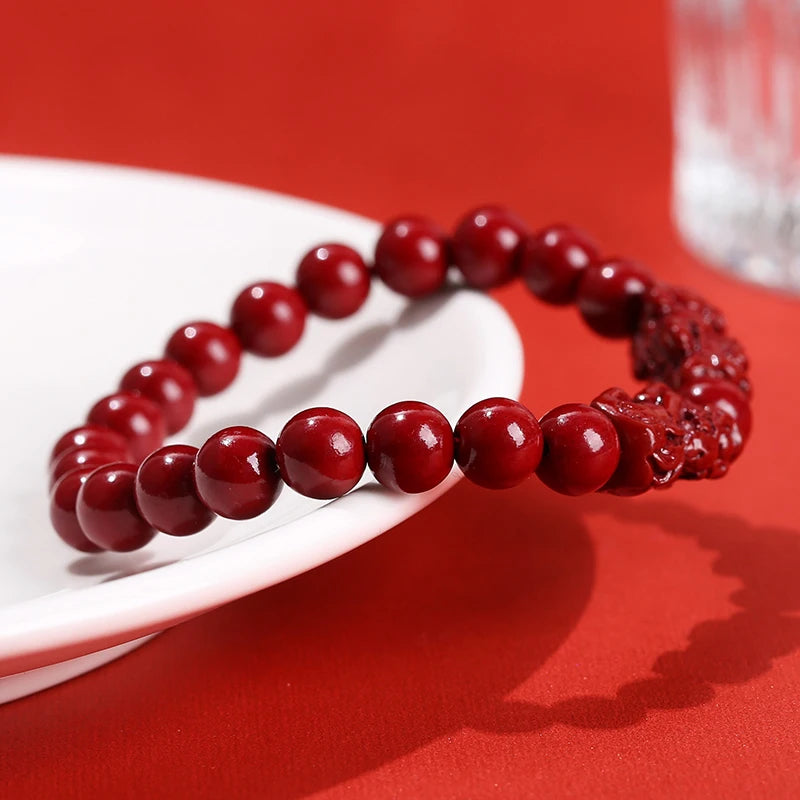 🐉 Spiritual Abacus – Natural Cinnabar Pixiu Bracelet