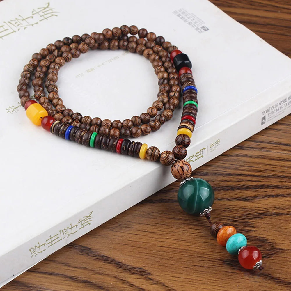 📿Spiritual Abacus Ethnic Necklace – Nepal Buddhist Jewelry - Handmade Wooden Beads • Spiritual Long Necklace