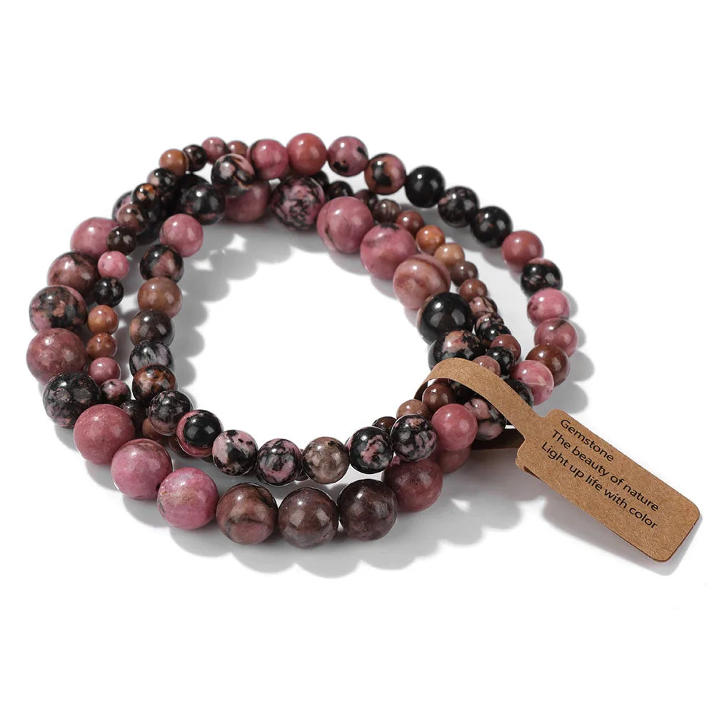 🎀 Spiritual Abacus Pink Zebra & Mixed Natural Stone Bracelet Set 4mm–8mm Beads