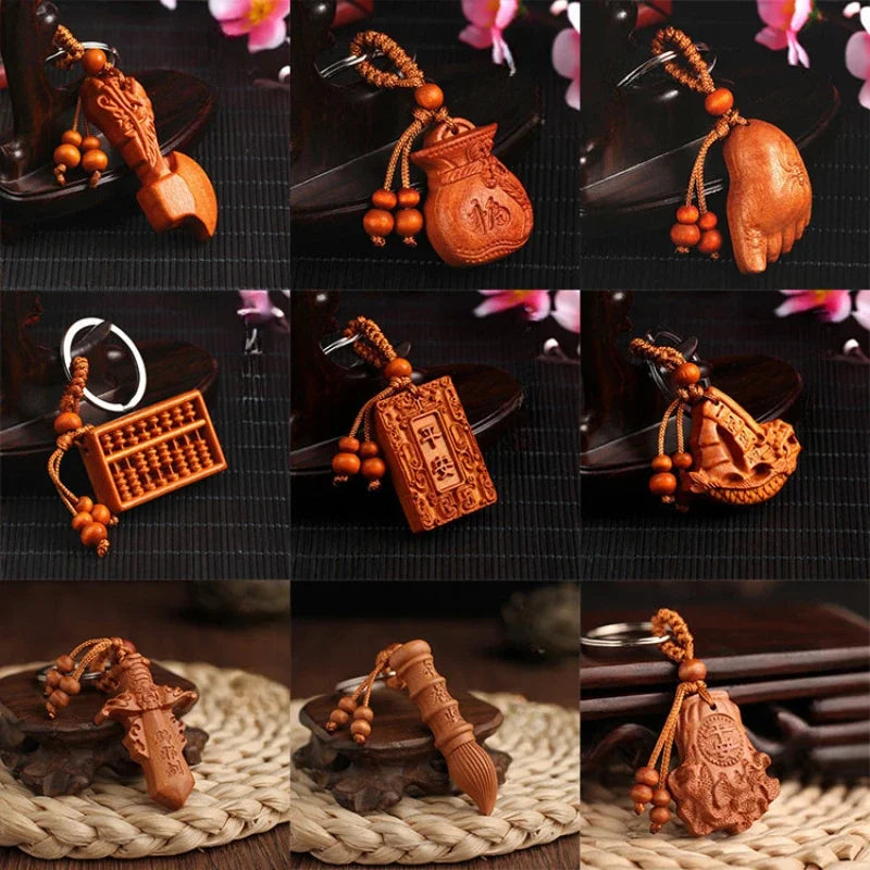 Spiritual Abacus™ Wooden Buddha Keychain – Hand-Carved Guanyin & Monk-Inspired Lucky Charm Pendant for Car, Bag & Keys