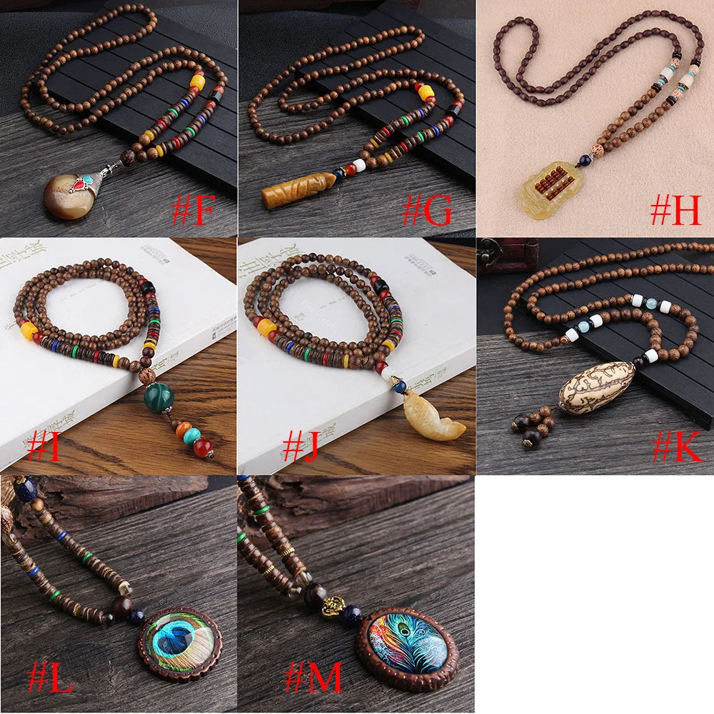 📿Spiritual Abacus Ethnic Necklace – Nepal Buddhist Jewelry - Handmade Wooden Beads • Spiritual Long Necklace
