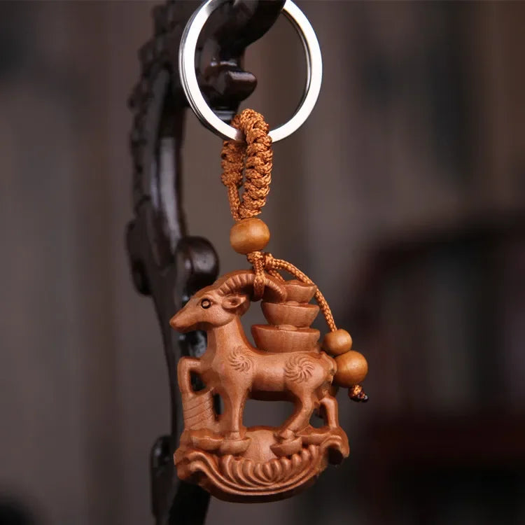 Spiritual Abacus™ Wooden Buddha Keychain – Hand-Carved Guanyin & Monk-Inspired Lucky Charm Pendant for Car, Bag & Keys