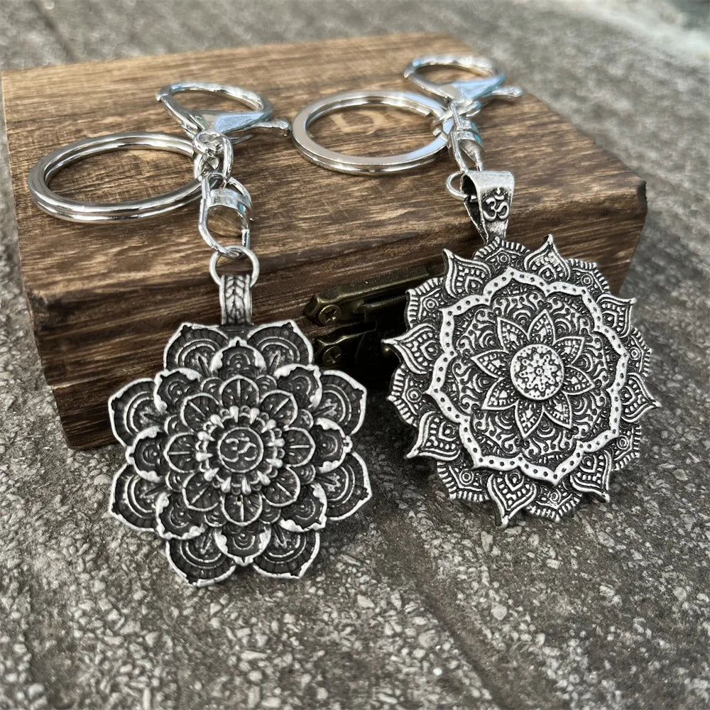 Spiritual Abacus™ Retro OM Lotus Keychain – Vintage Yoga & Spiritual Key Accessory
