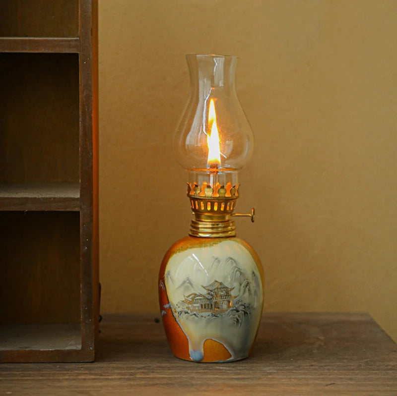 🪔 Classic Chamber Oil Lamp with Wick & Cover – Decorative Hurricane Kerosene Lantern for Indoor & Outdoor Use