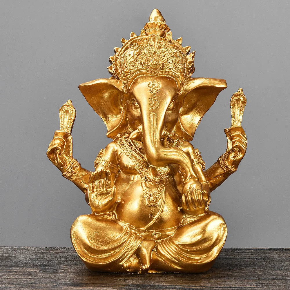 Spiritual Abacus™ Golden Sandstone Ganesha Statue – Hindu-Inspired Elephant Figurine for Peaceful Home & Tabletop Décor