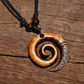 🌿 Spiritual Abacus Māori Spiral Koru Necklace – Tribal Style Imitation Yak Bone Pendant