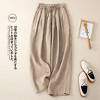 ✨ Spiritual Abacus – Women's High-Waisted Cotton Linen Wide-Leg Pants - Solid Color • Loose Fit • Summer Belted Trousers • Korean-Inspired Minimalist Style