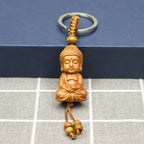 Spiritual Abacus™ Wooden Buddha Keychain – Hand-Carved Guanyin & Monk-Inspired Lucky Charm Pendant for Car, Bag & Keys
