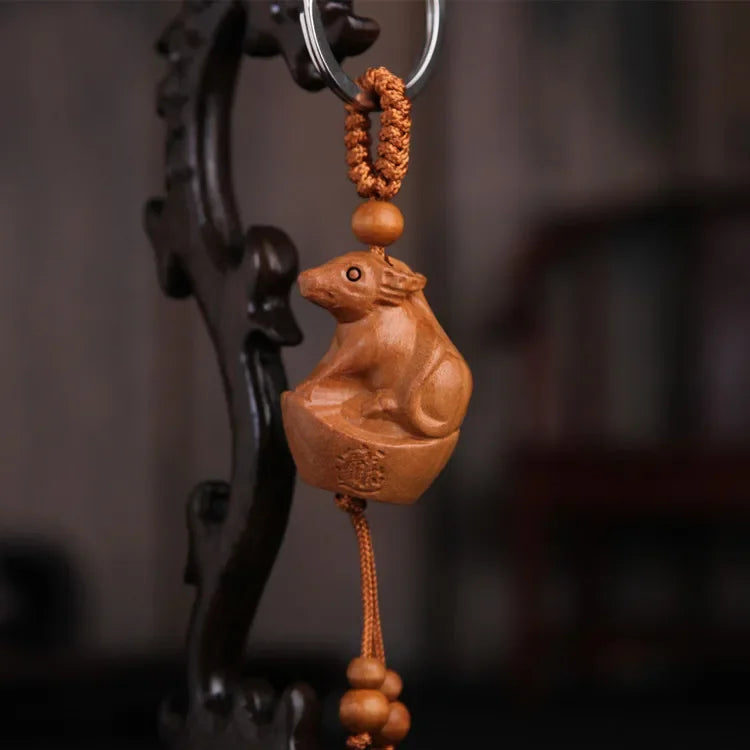 Spiritual Abacus™ Wooden Buddha Keychain – Hand-Carved Guanyin & Monk-Inspired Lucky Charm Pendant for Car, Bag & Keys