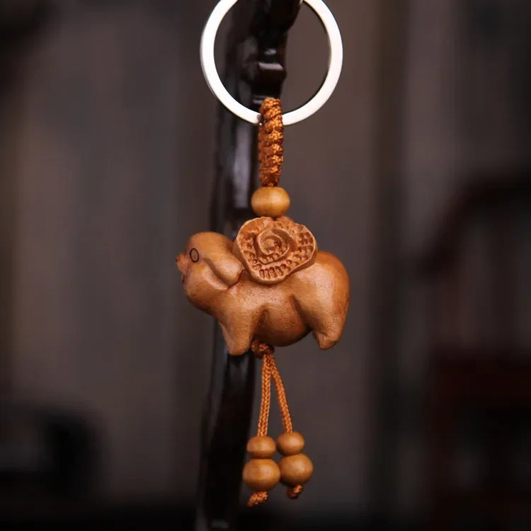 Spiritual Abacus™ Wooden Buddha Keychain – Hand-Carved Guanyin & Monk-Inspired Lucky Charm Pendant for Car, Bag & Keys