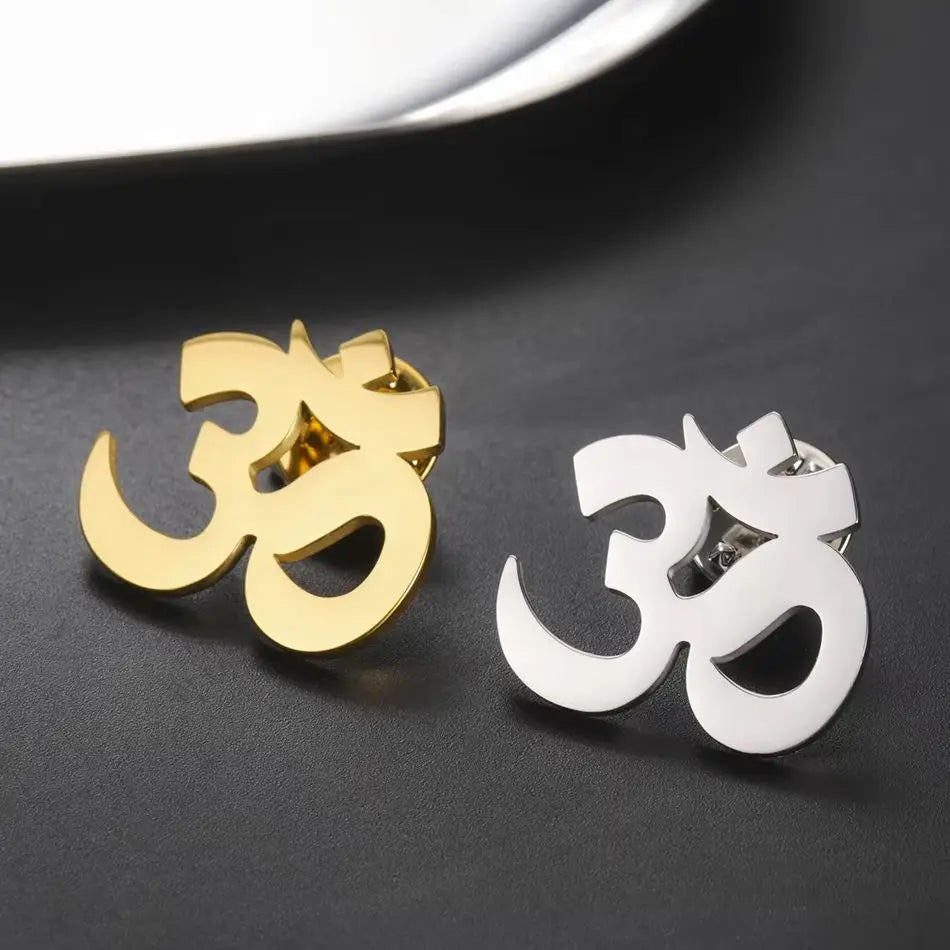 Spiritual Abacus™ Stainless Steel OM Symbol Brooch – Sanskrit Aum Lapel Pin for Yoga & Mindful Living