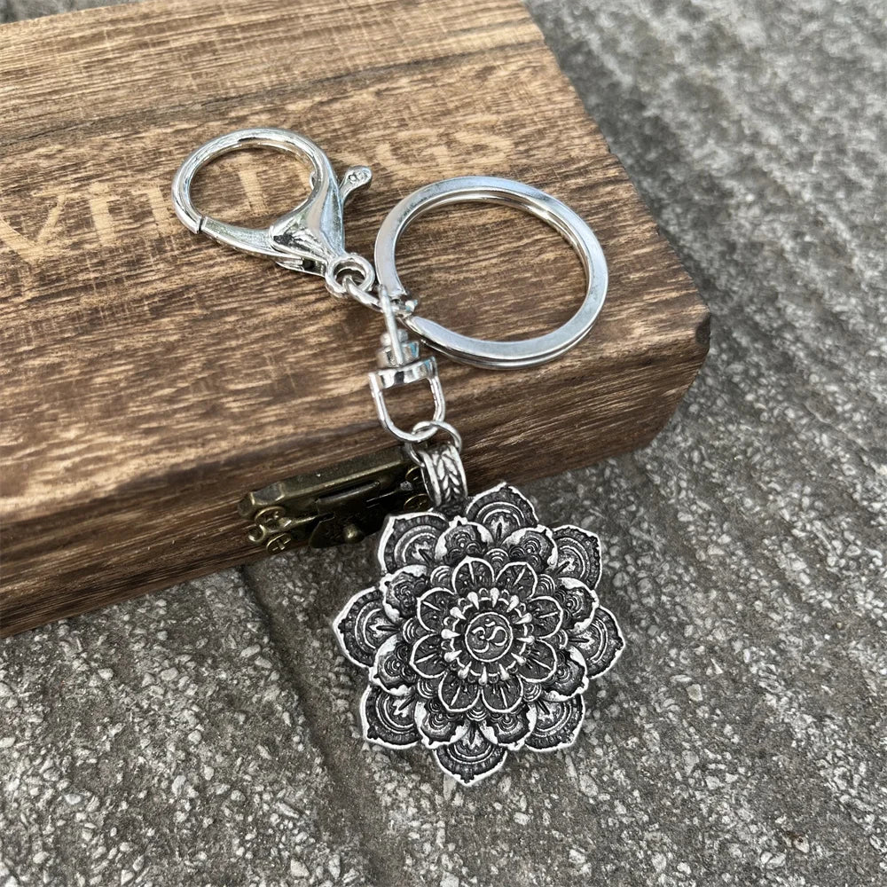 Spiritual Abacus™ Retro OM Lotus Keychain – Vintage Yoga & Spiritual Key Accessory