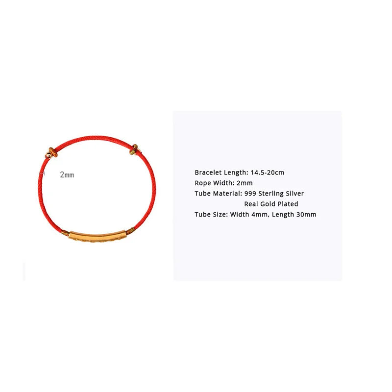 Spiritual Abacus™ 999 Sterling Silver Red String Bracelet – Handmade Gold Accent Six-Character Engraved Charm for Women
