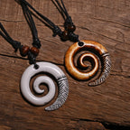 🌿 Spiritual Abacus Māori Spiral Koru Necklace – Tribal Style Imitation Yak Bone Pendant