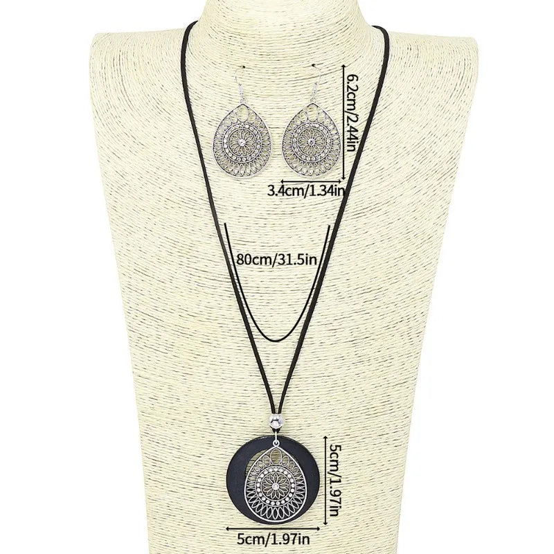 💎 Spiritual Abacus Ethnic Bohemian Vintage Jewelry Set – Silver Color Alloy Necklace & Earrings for Women