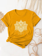 👚Spiritiual Abacus Plus Size Casual T-shirt, Women's Plus Mandala Print Short Sleeve Round Neck Slight Stretch T-shirt