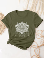 👚Spiritiual Abacus Plus Size Casual T-shirt, Women's Plus Mandala Print Short Sleeve Round Neck Slight Stretch T-shirt